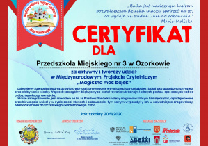Certyfikat dla przedszkola.